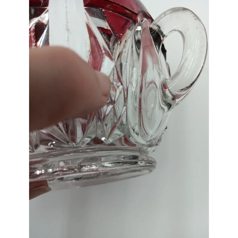 VTG Triple Triangle Ruby Stained Doyle & Co 876‎ EAPG Sugar Bowl Antique